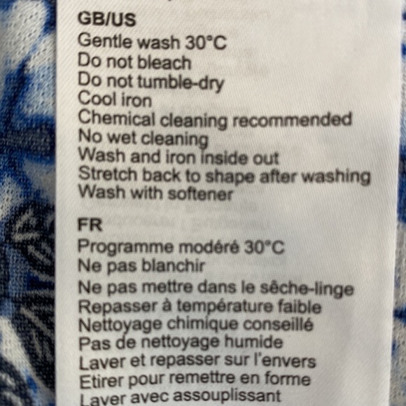 OLSEN Europe women’s top size US 12 white & blue & black floral flared sleeves - Picture 7 of 9